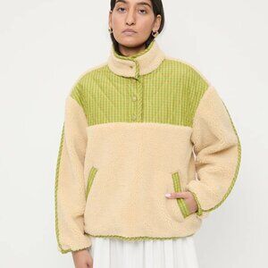 Loeffler Randall. Liz Pullover Fleece. Natural/Lime Check. Size Small.